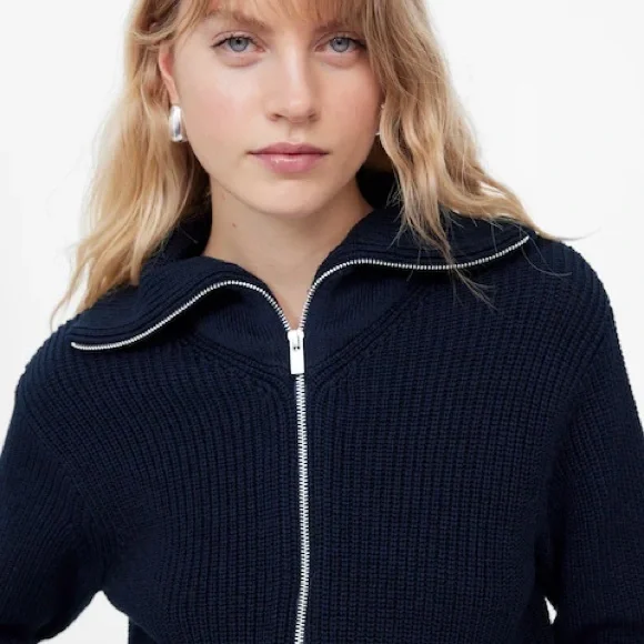 Madewell Ribbed Zip-Front Cardigan in Navy Size S - Picture 4 of 5